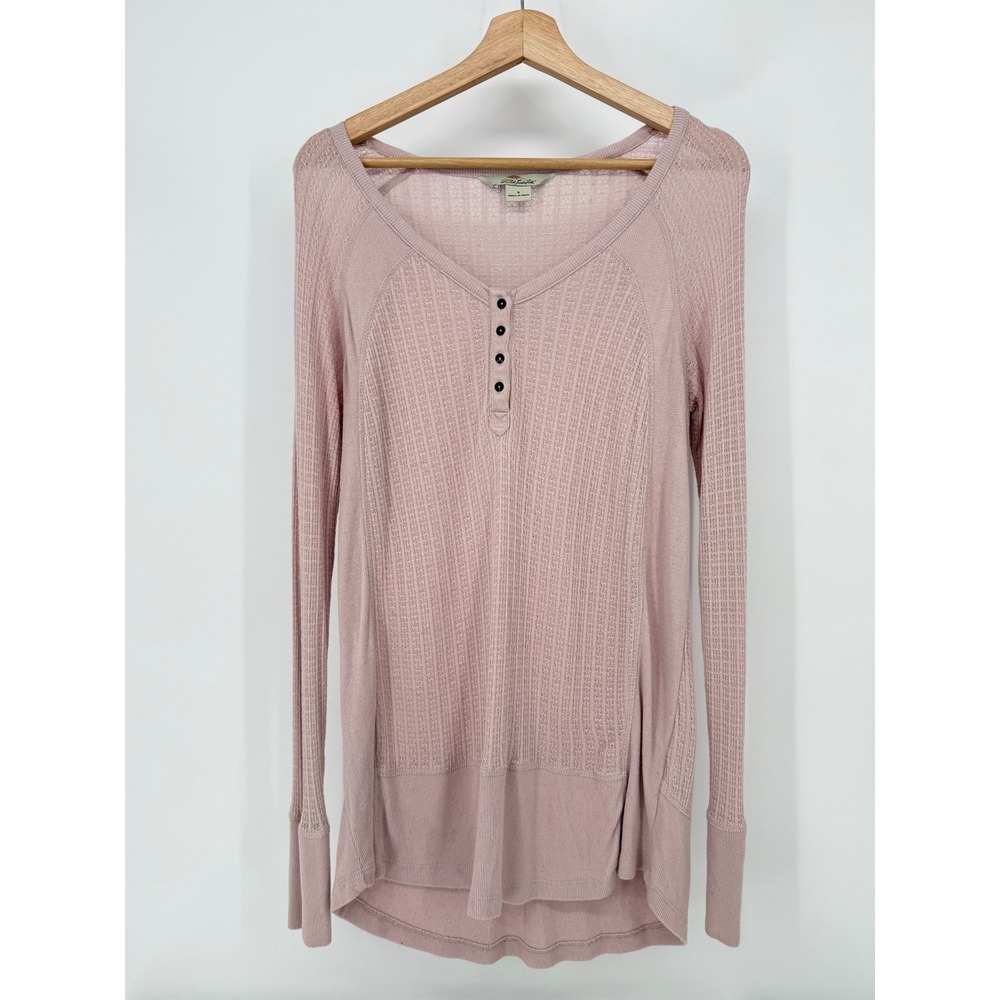 Bob Timberlake Henley Top Tunic Pink‎ Pointelle Knit Viscose Linen Blend Small